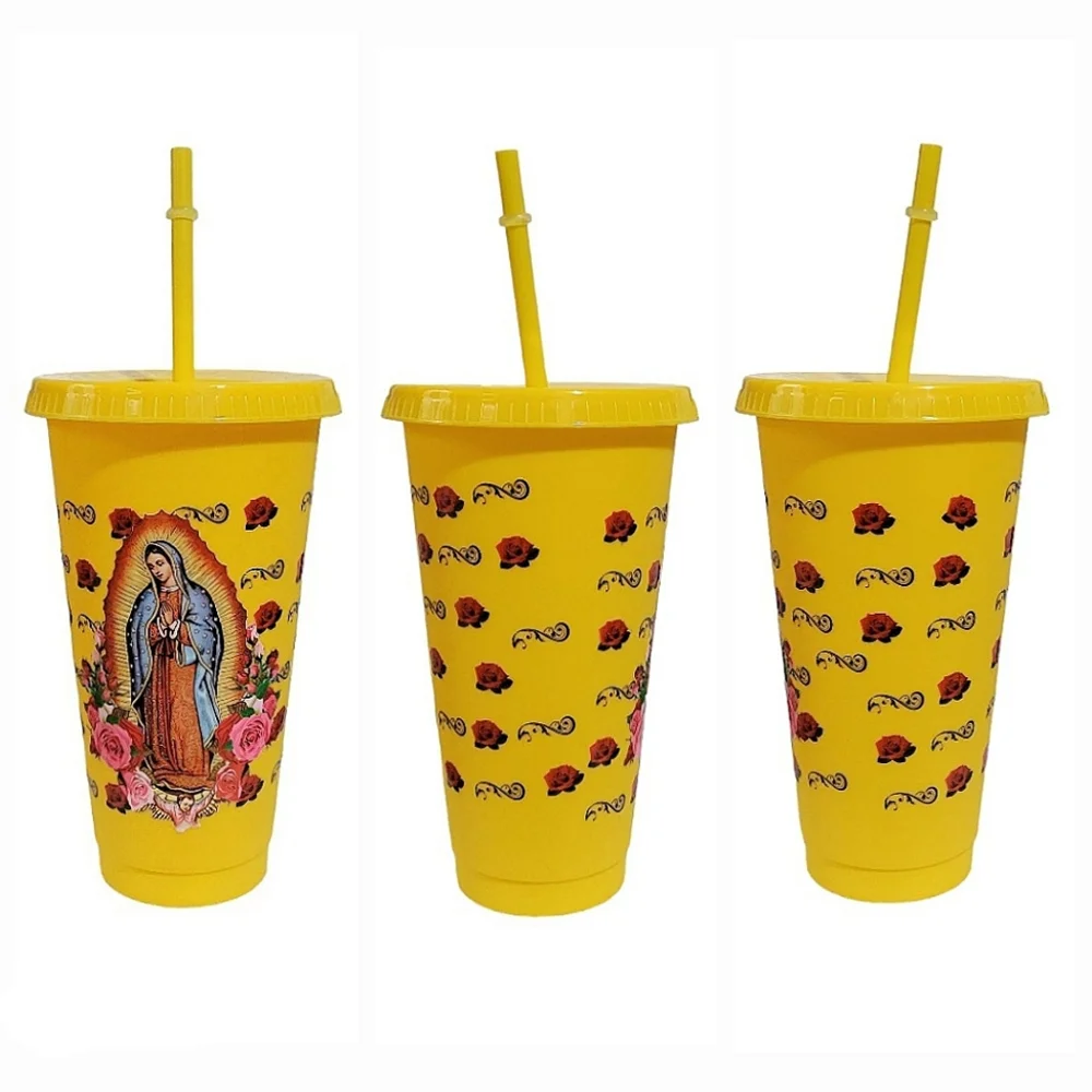 Virgen De Guadalupe Plastic Tumbler 24oz Yellow